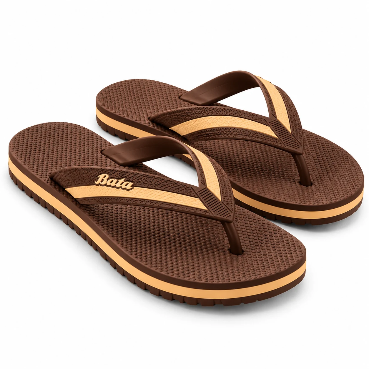 BATA Men's Star Hawai Daily Comfort Slippers (Tan/Brown)