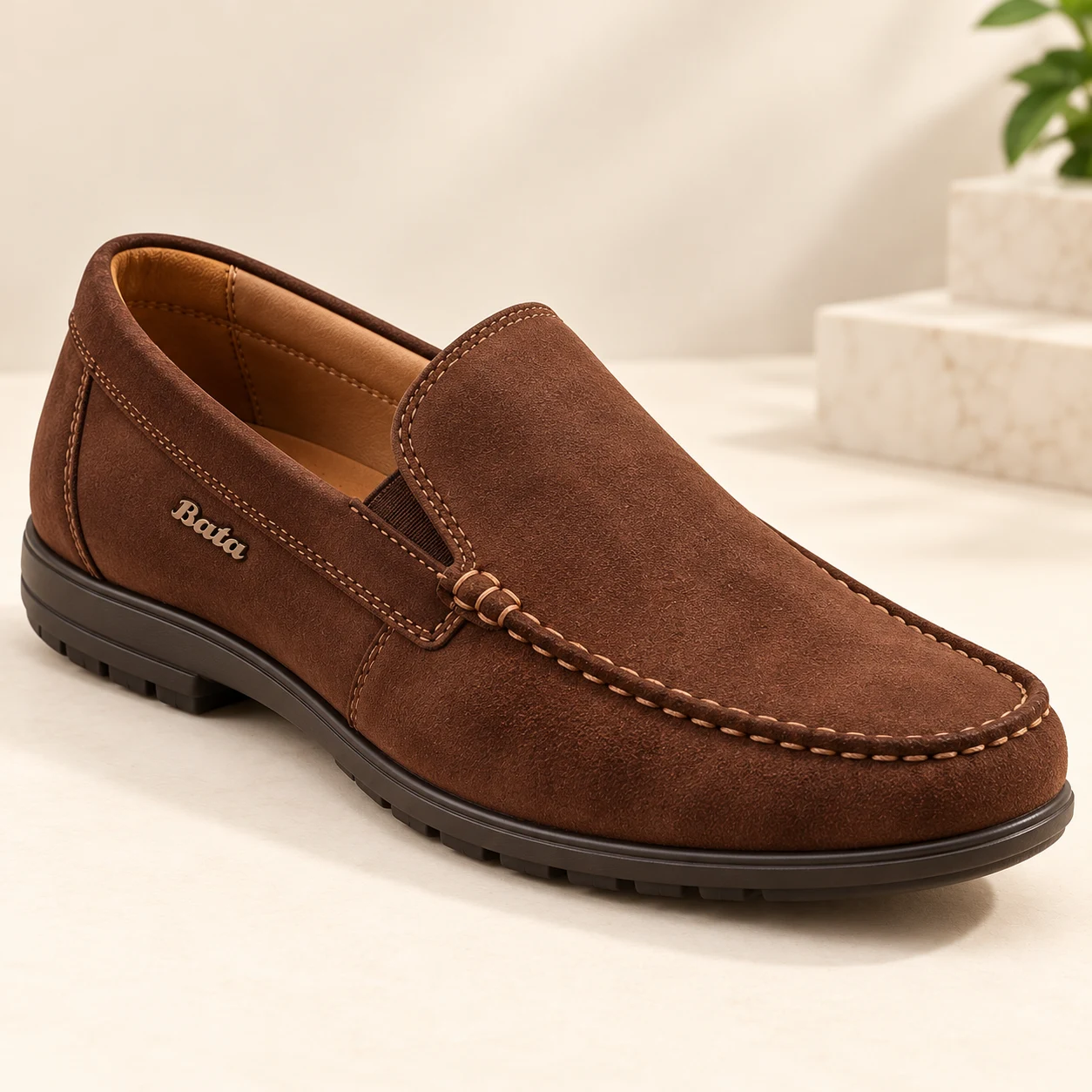 BATA Men's Mocha Brown Suede Casual Loafers
